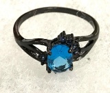 Oval Blue Aquamarine Ring Size 9