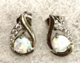 Angel wings Round Cut White Fire Opal CZ Earrings