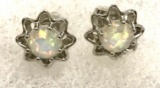 White Fire Opal Star Stud Earrings