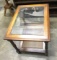 Wood End Table with Glass Top and Cane Bottom