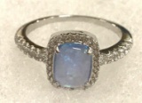 Blue Fire Opal with CZ's Ring Size 8