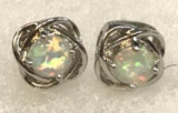 4 Claw White Fire Opal Stud Earrings