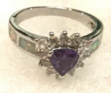 White Fire Opal and Amethyst Ring Size 8