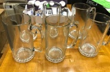 6 Large Glass Beer Mugs