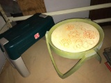 70's Small Patio Table with Garden Bench/ Stool