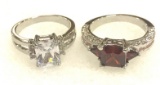 Princess Cut Red Ruby with Pink CZ's Ring Size 8 and White Sapphire Ring Size 8