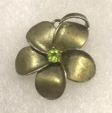 Sterling Silver Flower Pendant with Peridot Stone