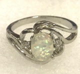Oval Cut White Fire Opal Ring Size 8