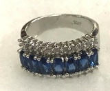 Blue Sapphire and CZ Ring Size 6