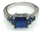 Princess Cut Blue Sapphire Ring Size 8