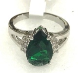Green Emerald Tear Drop Ring Size 7