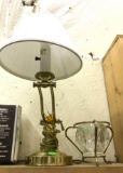 Crystal Bowl, Brass Lamp Height Extends from 14