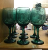 8 Green Glass Wine Glasses