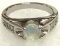 Round Cut White Fire Opal Ring Size 7