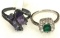 Purple Amethyst Ring Size 8 and Green Emerald ring with White Sapphire size 8