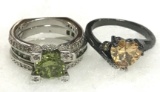Heart Champagne Topaz Ring Size 6 and Peridot Inter-fit Ring Size 6