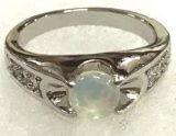 Round Cut White Fire Opal Ring Size 7