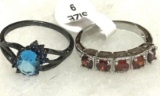 Red Ruby Ring size 9 and Oval Blue Aquamarine Ring Size 9