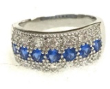 Blue Sapphire and CZ Ring/ Band Size 8