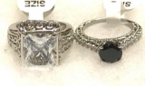 Black Sapphire and CZ Ring Size 6 and Clear CZ Ring Size 6