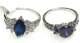 Round Cut Purple Amethyst Ring Size 8 and Blue Sapphire and Cz Ring Size 8