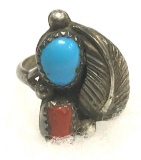 Sterling Silver Navajo and Turquoise ring size 6