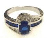 Blue Sapphire and CZ Ring Size 6