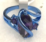 Marquise Cut Purple Amethyst Ring Size 6
