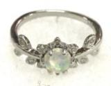 6 Claw Round Cut White Fire Opal Ring Size 8