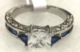 Princess Cut Blue Sapphire Ring Size 9