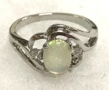 Oval Cut white fire opal ring size 8