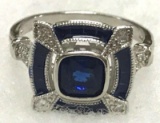 Blue Sapphire and white Topaz Ring Size 8