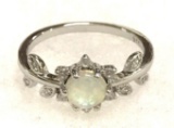 6 Claw Round Cut White Fire Opal Ring Size 8