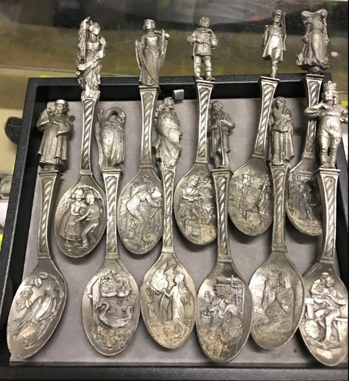 11 Etched Pewter Spoons