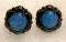 Round Blue Fire Opal Flower Shaped Claw Stud Earrings