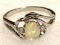 Oval Cut White Fire Opal and CZ Ring Size 9