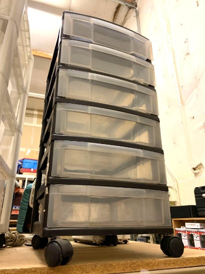 Plastic Storage Unit On Wheels 6 drawer