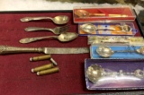 5 Collector Spoons, Vintage Silver Plate and 4 Vintage WCF Cartridges