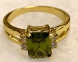 Olive Green Square cut Peridot ring Size 9