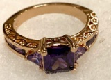 Princess Cut Purple Amethyst Ring Size 8