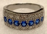 Blue Sapphire and CZ Band Size 8