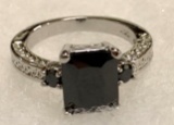 Princess Cut Black Sapphire Ring Size 7