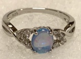 Oval Blue Fire Opal Infinite Ring Size 8