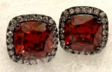 Princess Cut Red Ruby Square Stud Earrings