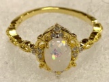 Gold filled Oval Cut white Fire Opal ring Size 8