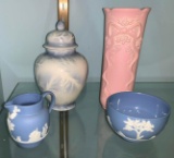 Wedgewood Creamer and Cup and Vases