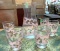 Pink and Gold Painted decanter and 5 Glasses