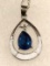 Pear Cut Blue Sapphire and White Opal Pendant and Chain