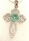 Sterling Silver Emerald and Quartz and Topaz Cross Pendant and Chain