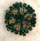 Vintage Bronze and Green Gems Brooch- unsigned